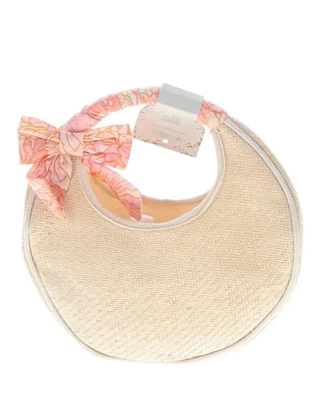 NWT Kids Haute Hippie Pale Yellow Crescent Straw Bag with Peach Floral Bow